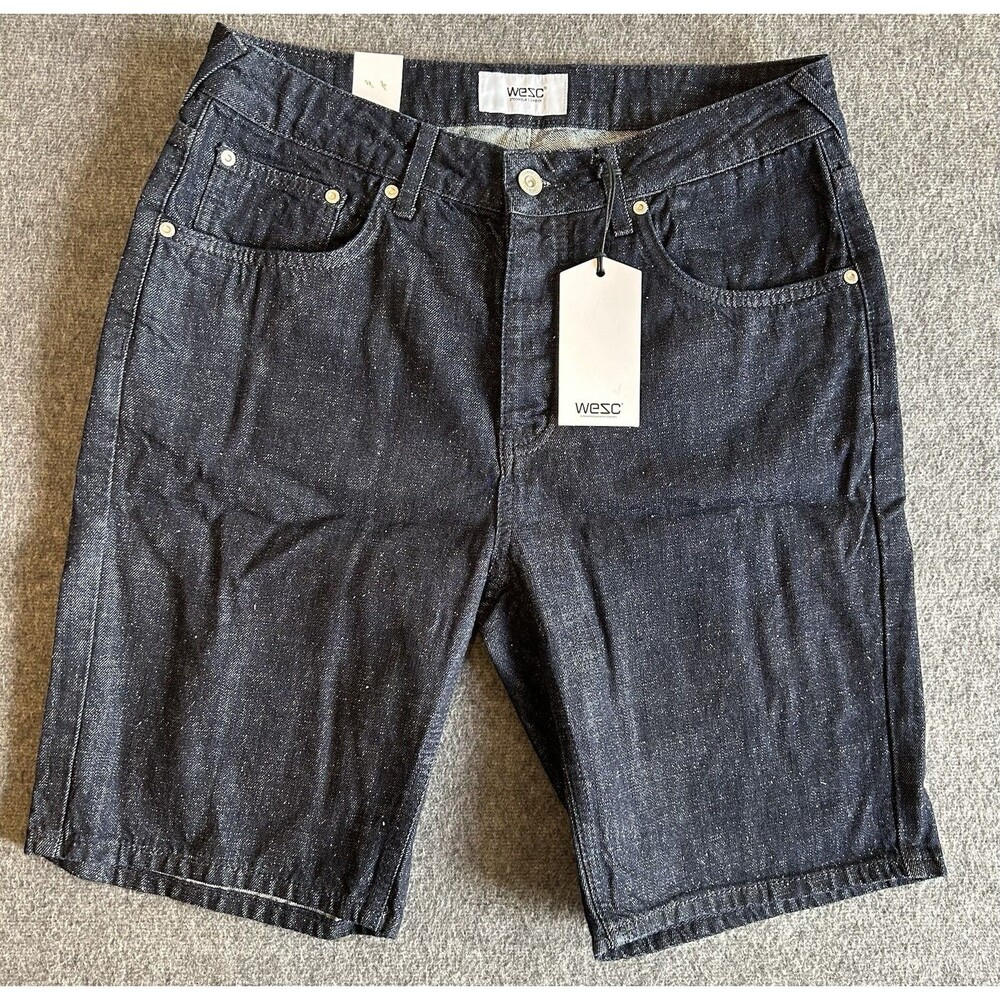 NEW Wesc Sweden Denim Button Fly Shorts Unisex Sz 30 Style Conway Navy Blue Rare